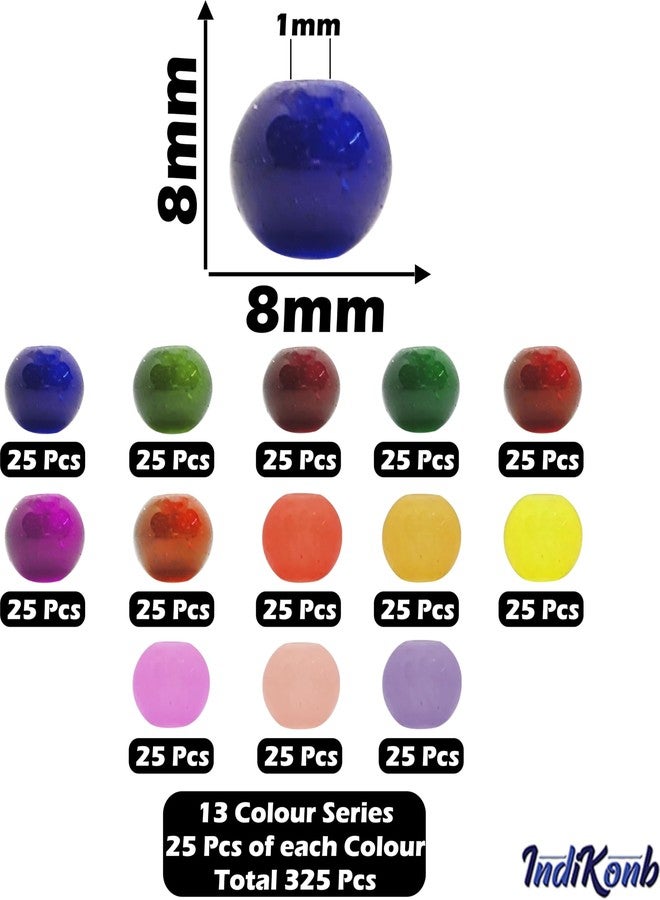 INDIKONB Glass Pearl Beads - Multicolour Round Beads for Craft and Jewelry Making (8mm, Pack of 325) - Colours as per Availability (Multicolour - Plain) - Image 2